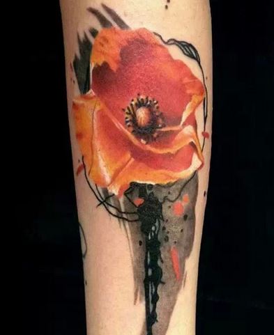 细长腿女生艳丽的罂粟花腿部纹身写真图片