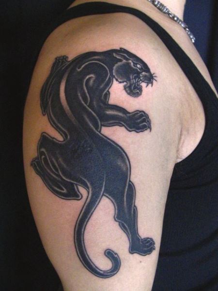 凶恶的豹子经典黑色胳膊纹身图案图片