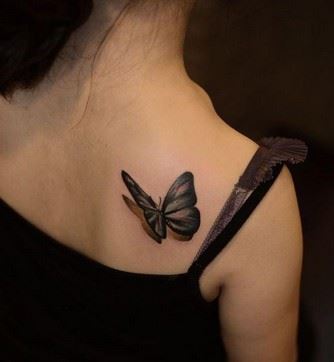 性感吊带女生背部3D蝴蝶纹身图案图片