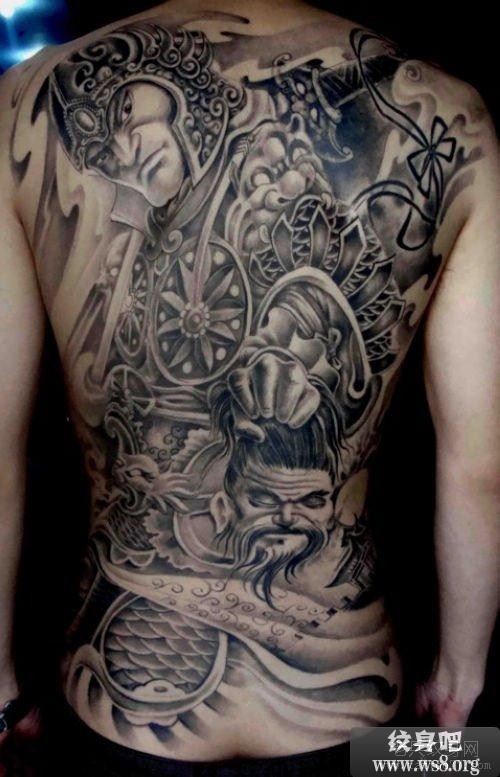 人体纹身男满背古典武将纹身图案图片
