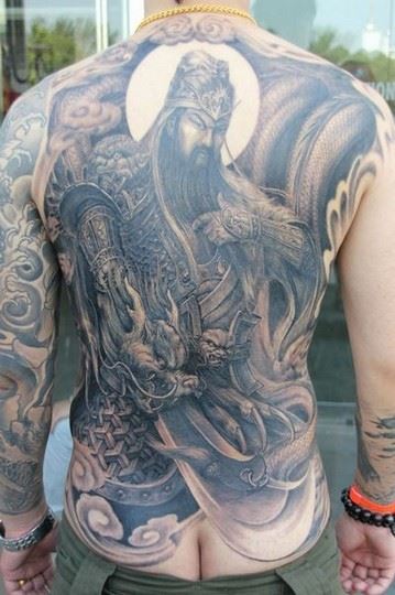人体纹身男满背霸气关公纹身图案图片