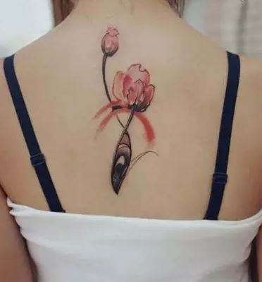 性感女生背部罂粟花彩绘纹身素材图片