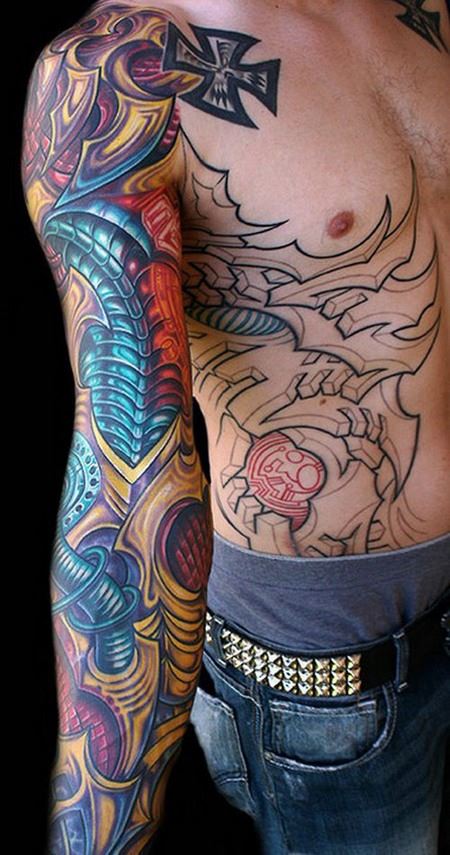 霸气男子手臂3D彩色纹身图案欣赏图片