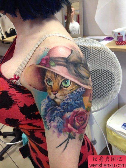 女孩胳膊纹身图案 女孩胳膊纹身图案是猫咪