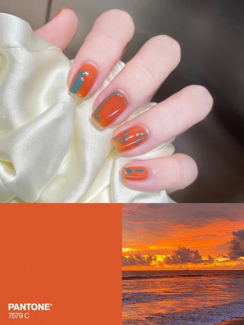 橙色美甲款式图片 橙色美甲图案