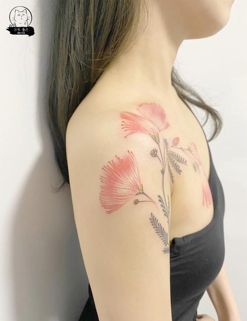 合欢花纹身图案女 合欢花纹身图片