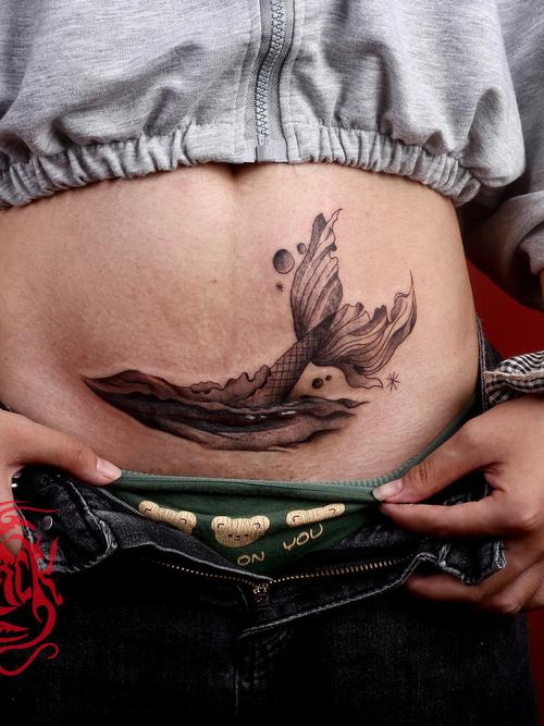 抛妇产纹身遮盖图片 刨腹产纹身遮盖图案