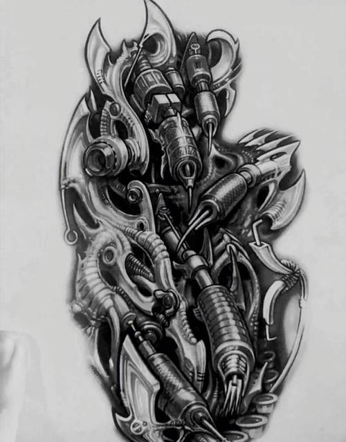 3d机械手臂纹身图案 3d机械臂纹身手稿图